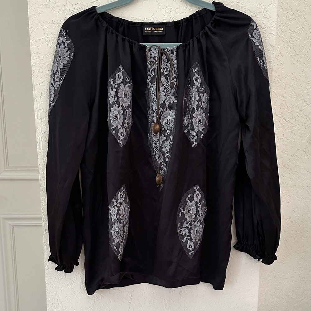 ANITA ROSA ST BARTH PARIS Chic Black and Gray Women's Blouse